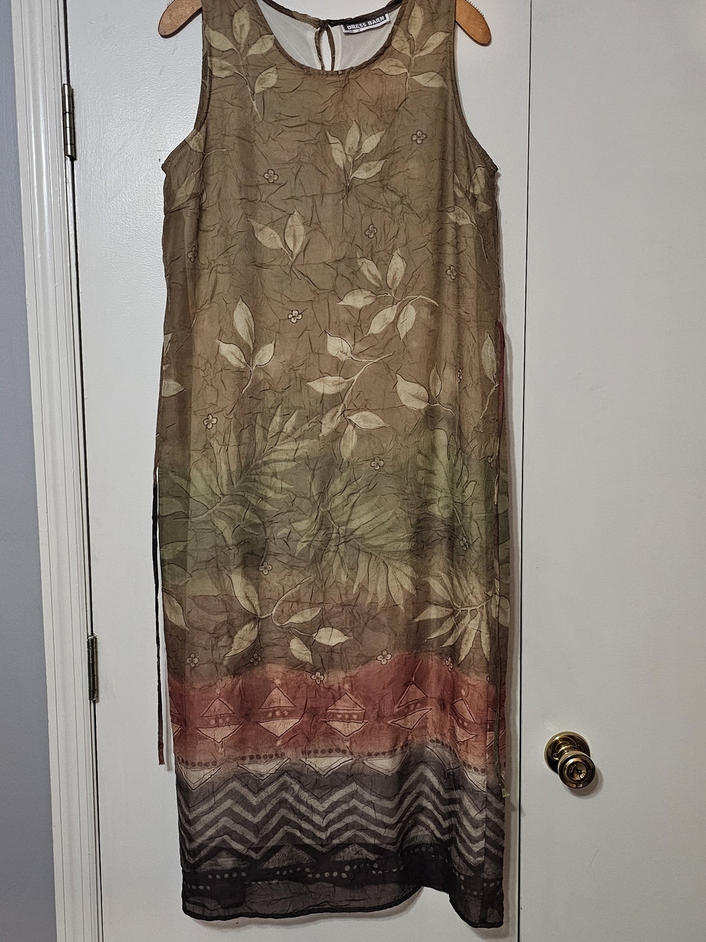Y2k dressbarn Olive Green Floral Maxi Dress with Coral and Black Accents